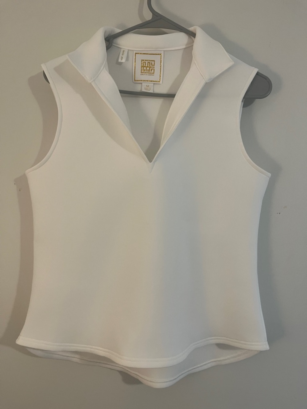 Emily McCarthy thank with a V-collar